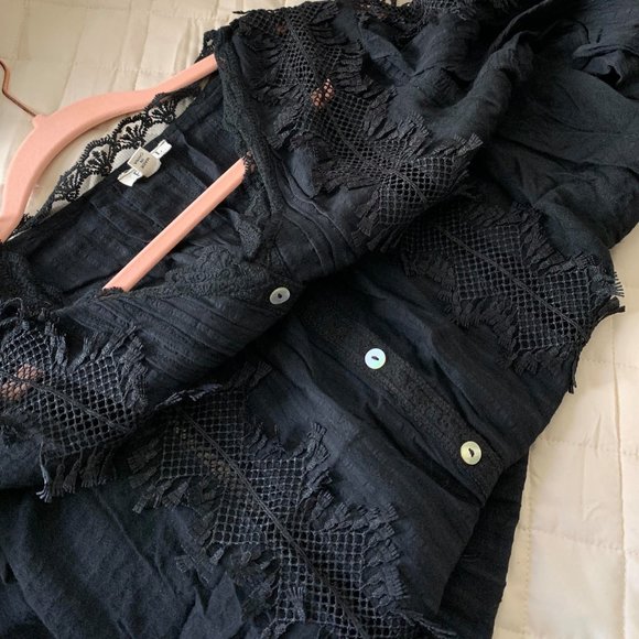 POL Boho Goth Black Lace Woven Blouse Top NEW - Picture 8 of 9